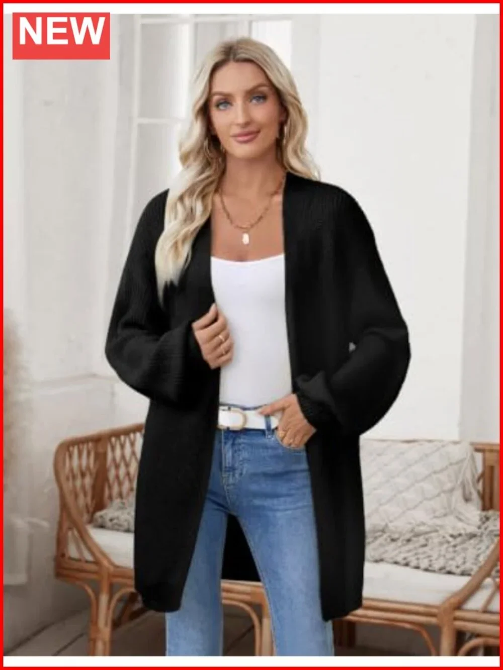 Oversized Chunky Knit Long Sleeve Open Front Cardigan Sweater